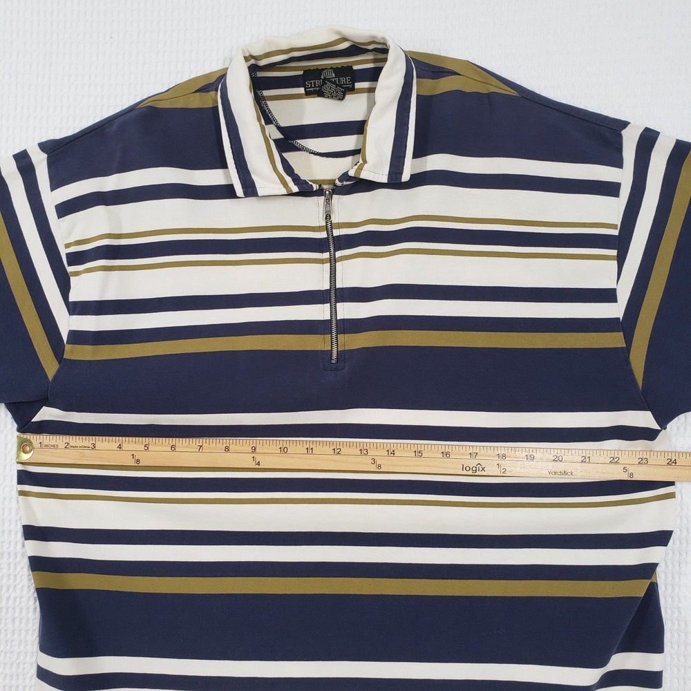 Vintage Structure Polo Shirt Mens Large Green Blue Striped Quarter Zip 90s - Picture 5 of 17